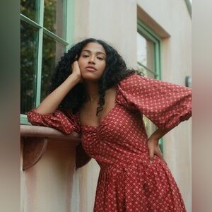 Christy Dawn Peyton Dress Red Petunia Dot Block Printed - Size Small